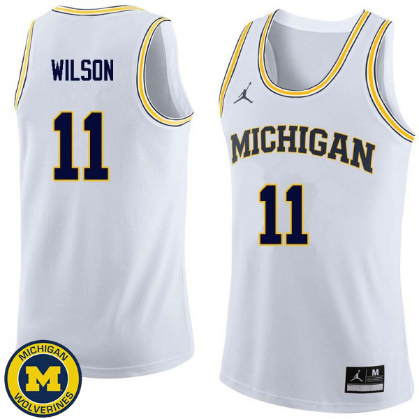 Mens Michigan Wolverines #11 Luke Wilson White Player Basketball Jersey